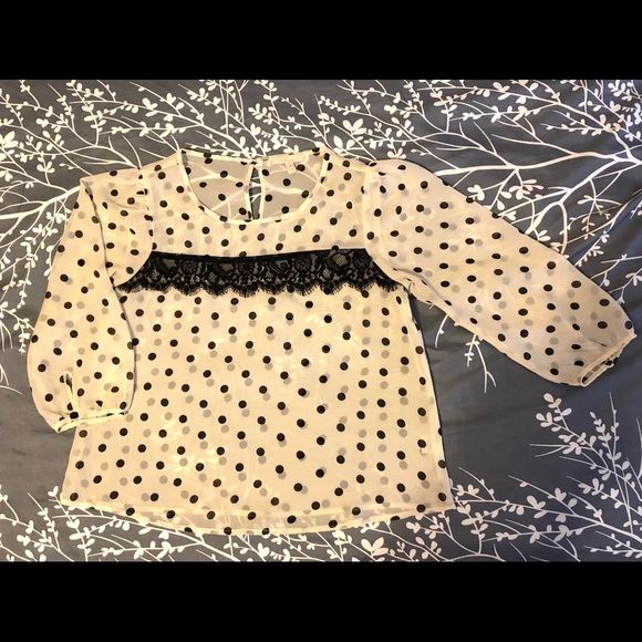 White/Black Polka Dot Top - Picture 1 of 4
